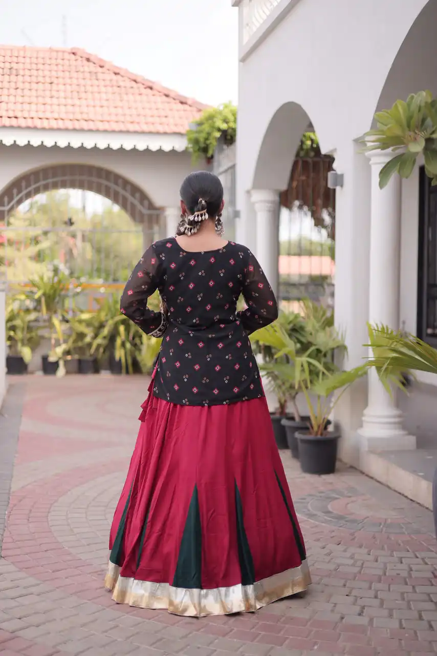 Trendy Black Rayon Kutchi Work Lehenga Choli - Image 5
