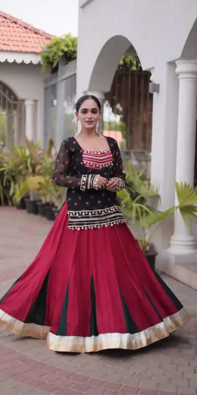 Trendy Black Rayon Kutchi Work Lehenga Choli