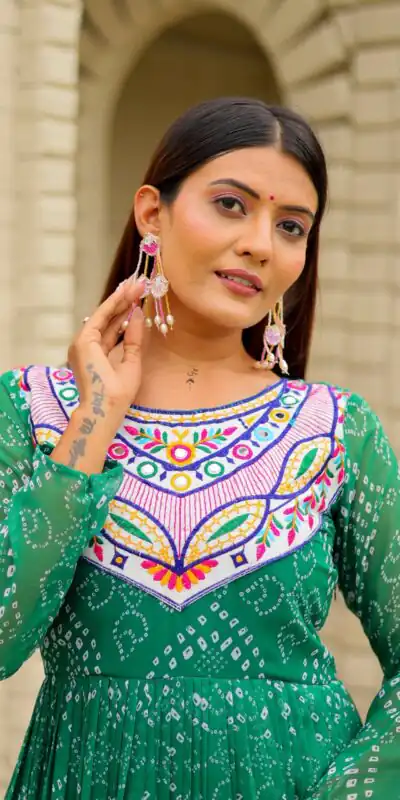 Alternative view of Trendy Green Faux Georgette Bandhani Thread Work Gown