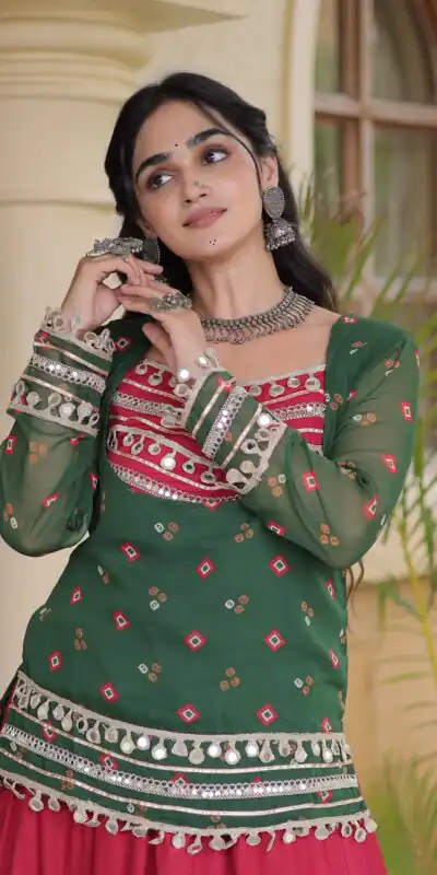Alternative view of Trendy Green Rayon Kutchi Work Lehenga Choli