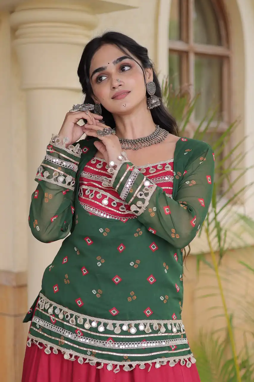 Trendy Green Rayon Kutchi Work Lehenga Choli - Image 2