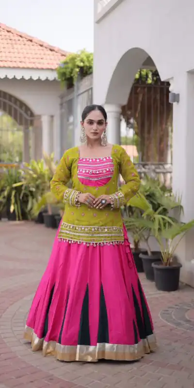Trendy Mahendi Rayon Kutchi Work Lehenga Choli