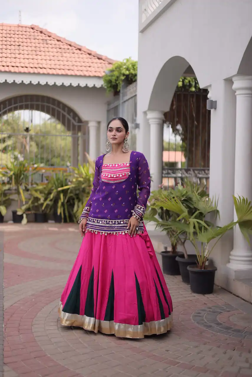 Trendy Purple Rayon Kutchi Work Lehenga Choli