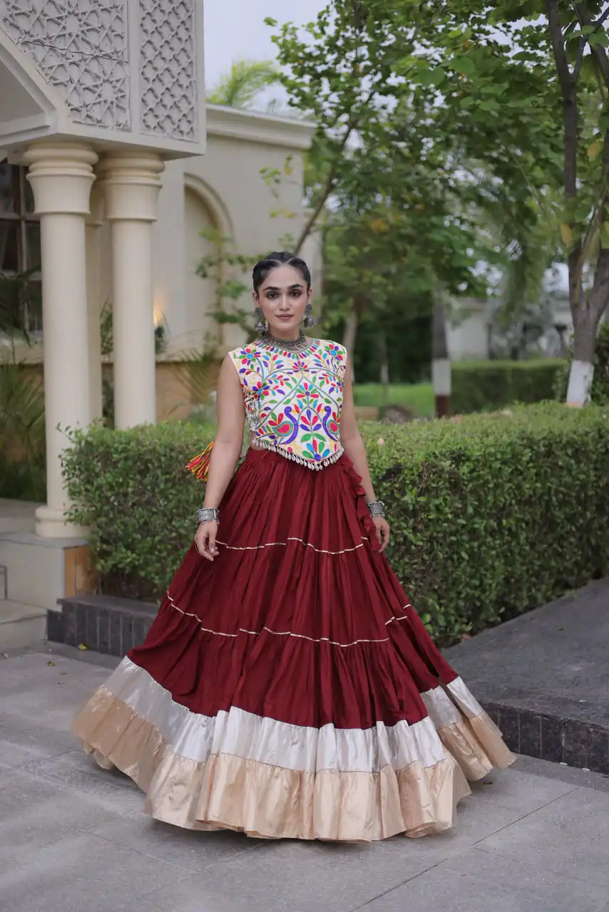 Trendy Red Rayon Embroider Kutchi Work Lehenga Choli - Image 2