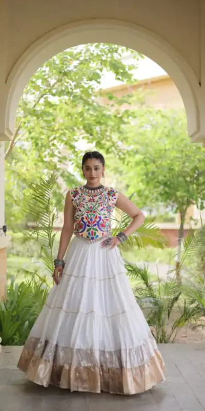 Alternative view of Trendy White Rayon Embroider Kutchi Work Lehenga Choli