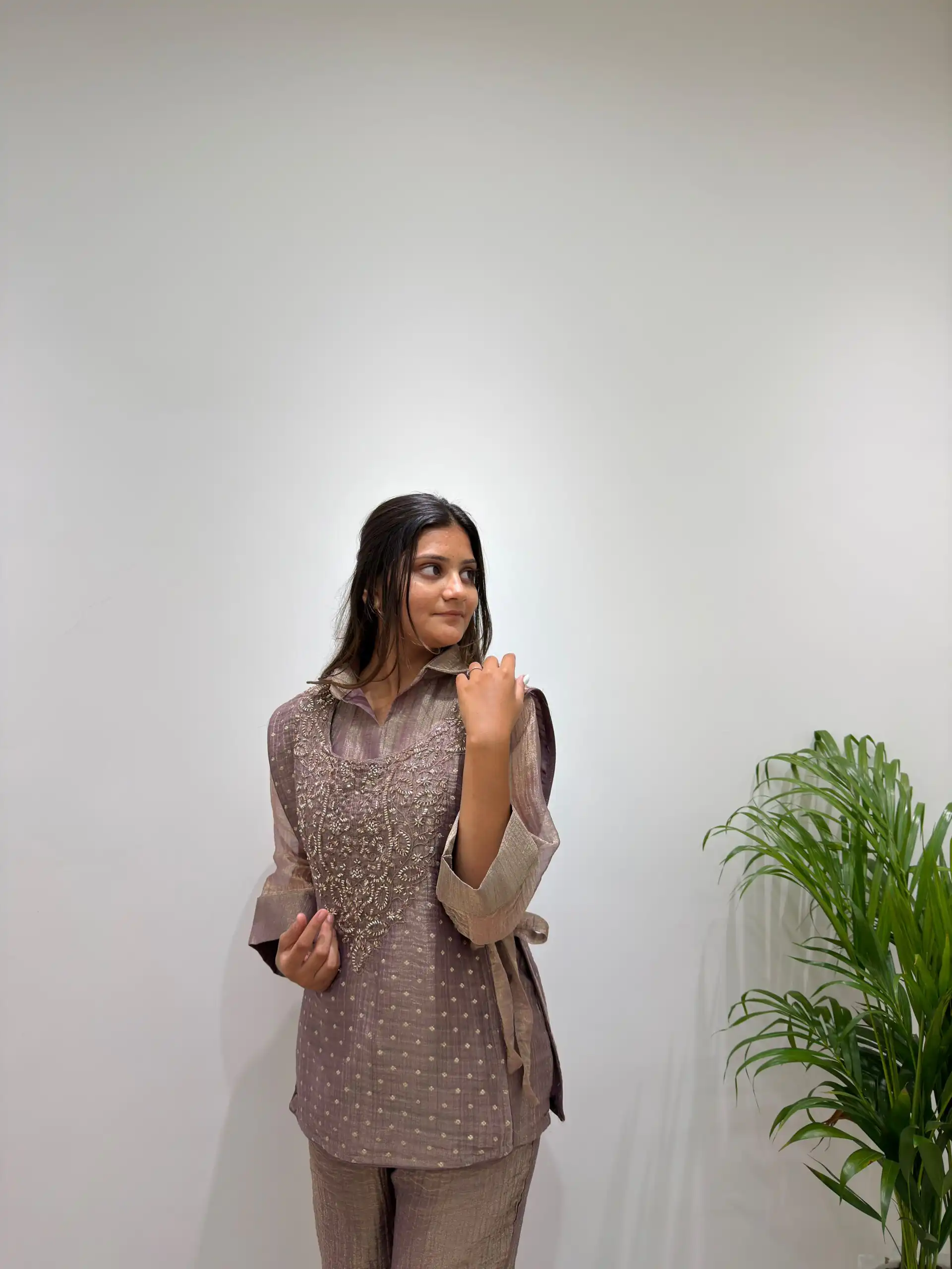 Unique Brown Salsa Silk Hand Work Kurti - Image 3