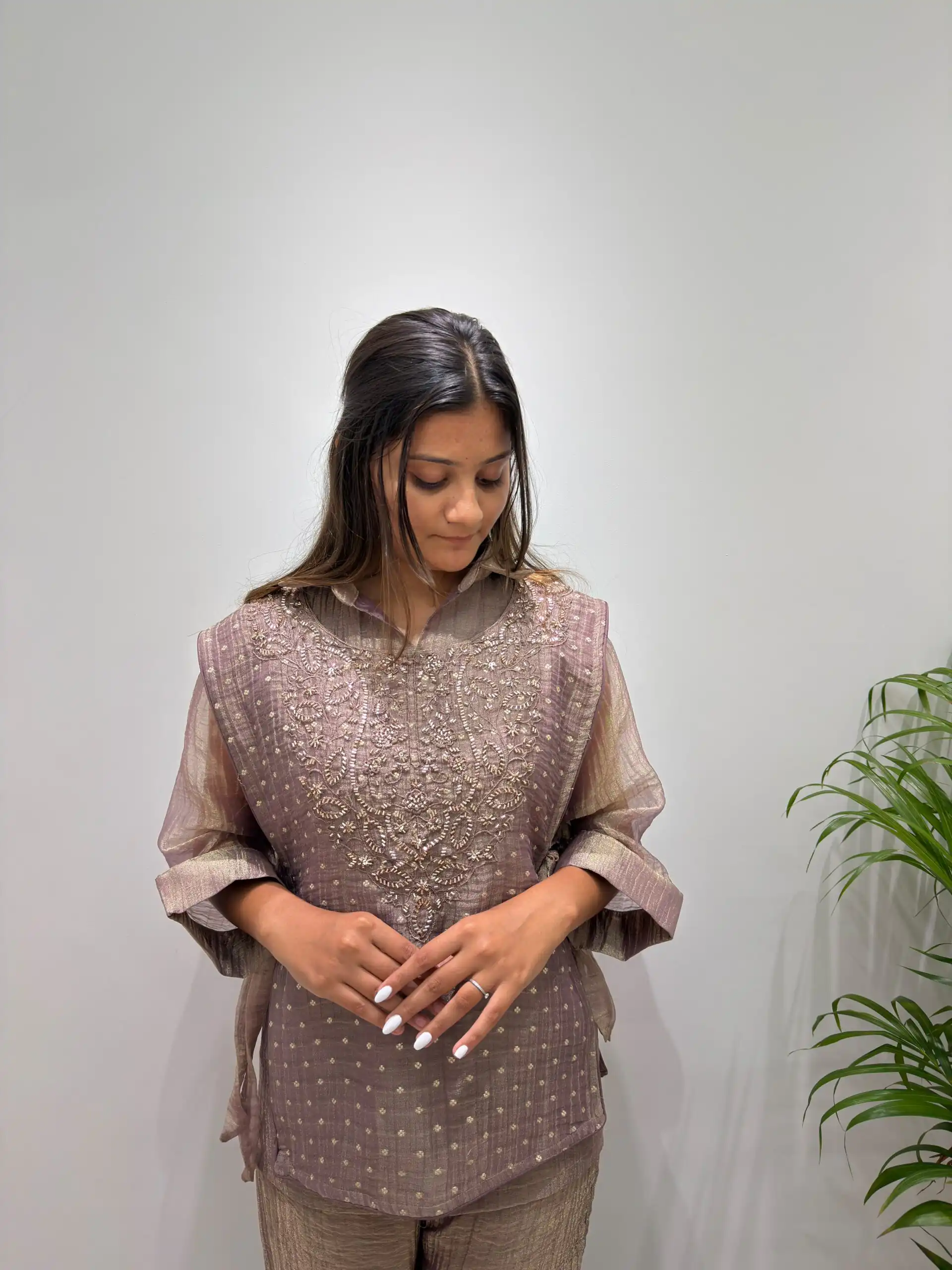 Unique Brown Salsa Silk Hand Work Kurti - Image 5