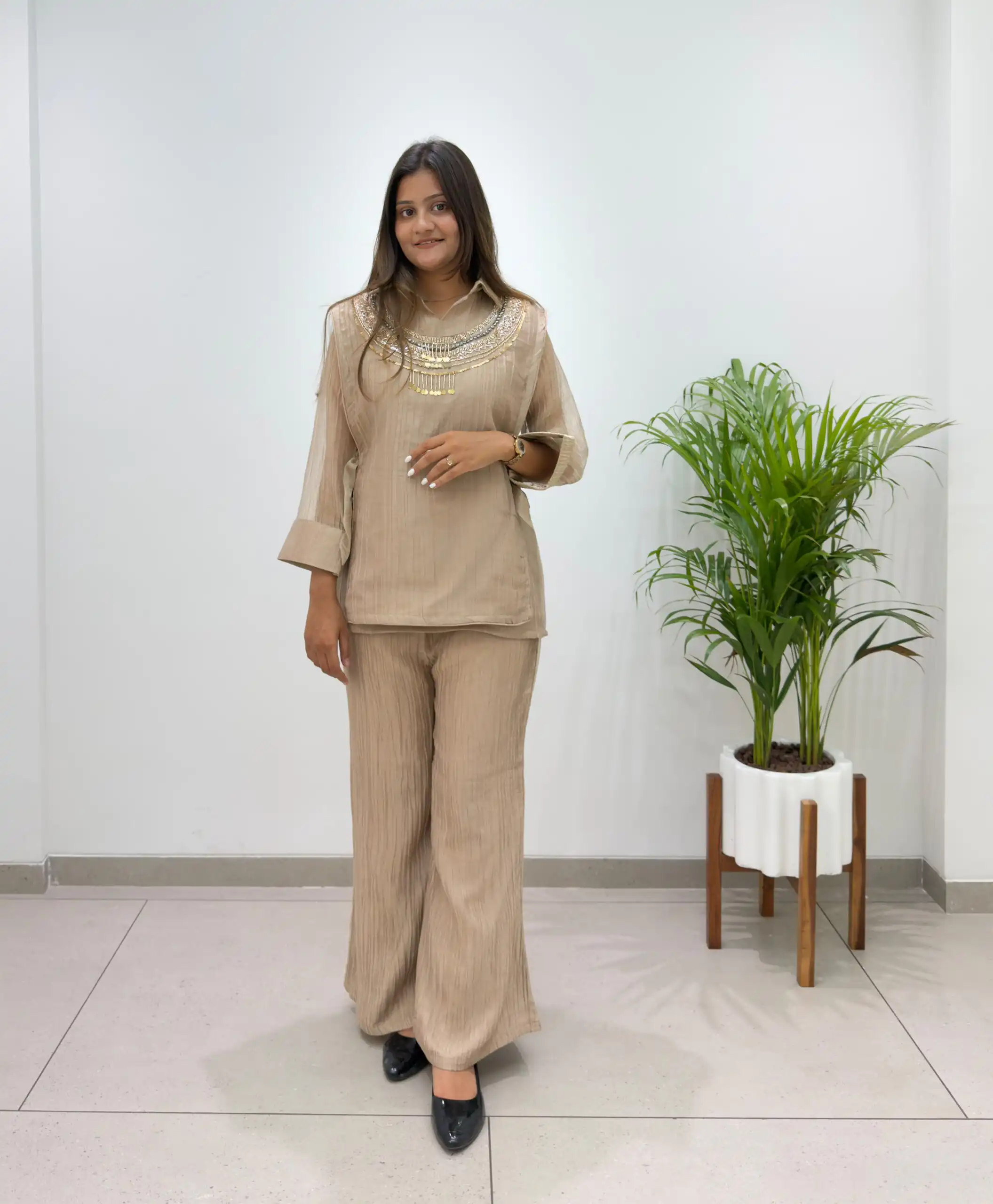 Unique Chiku Salsa Silk Hand Work Kurti
