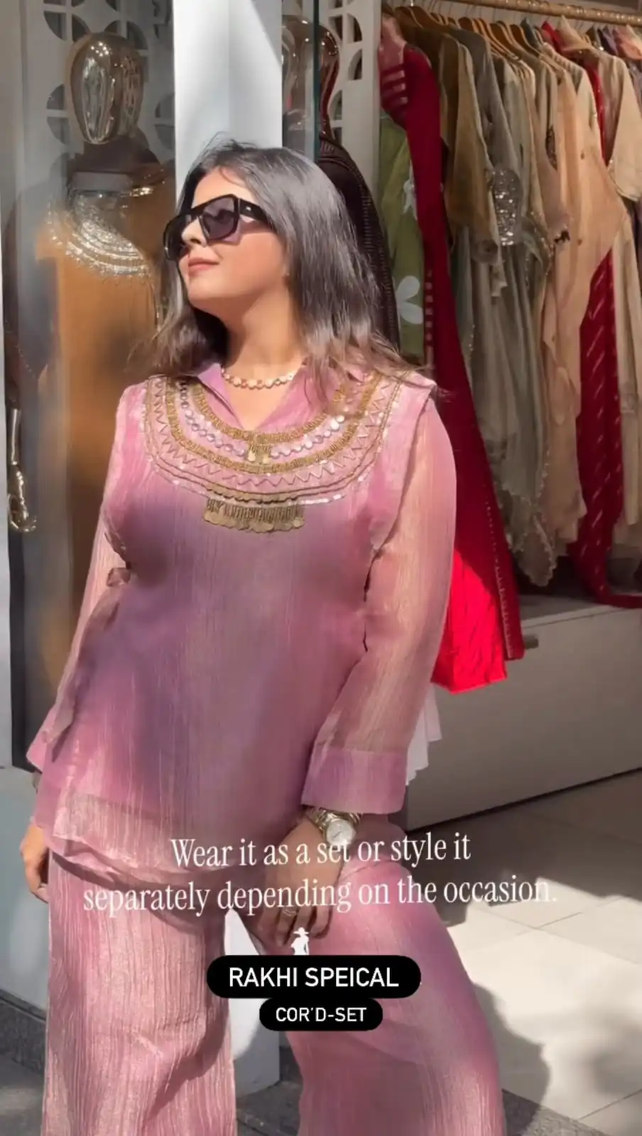 Unique Pink Salsa Crushed Hand Work Shrug Kurti - Image 2