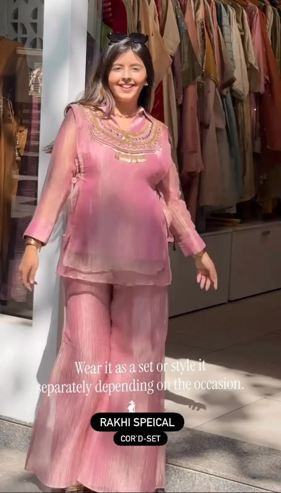 Unique Pink Salsa Crushed Hand Work Shrug Kurti