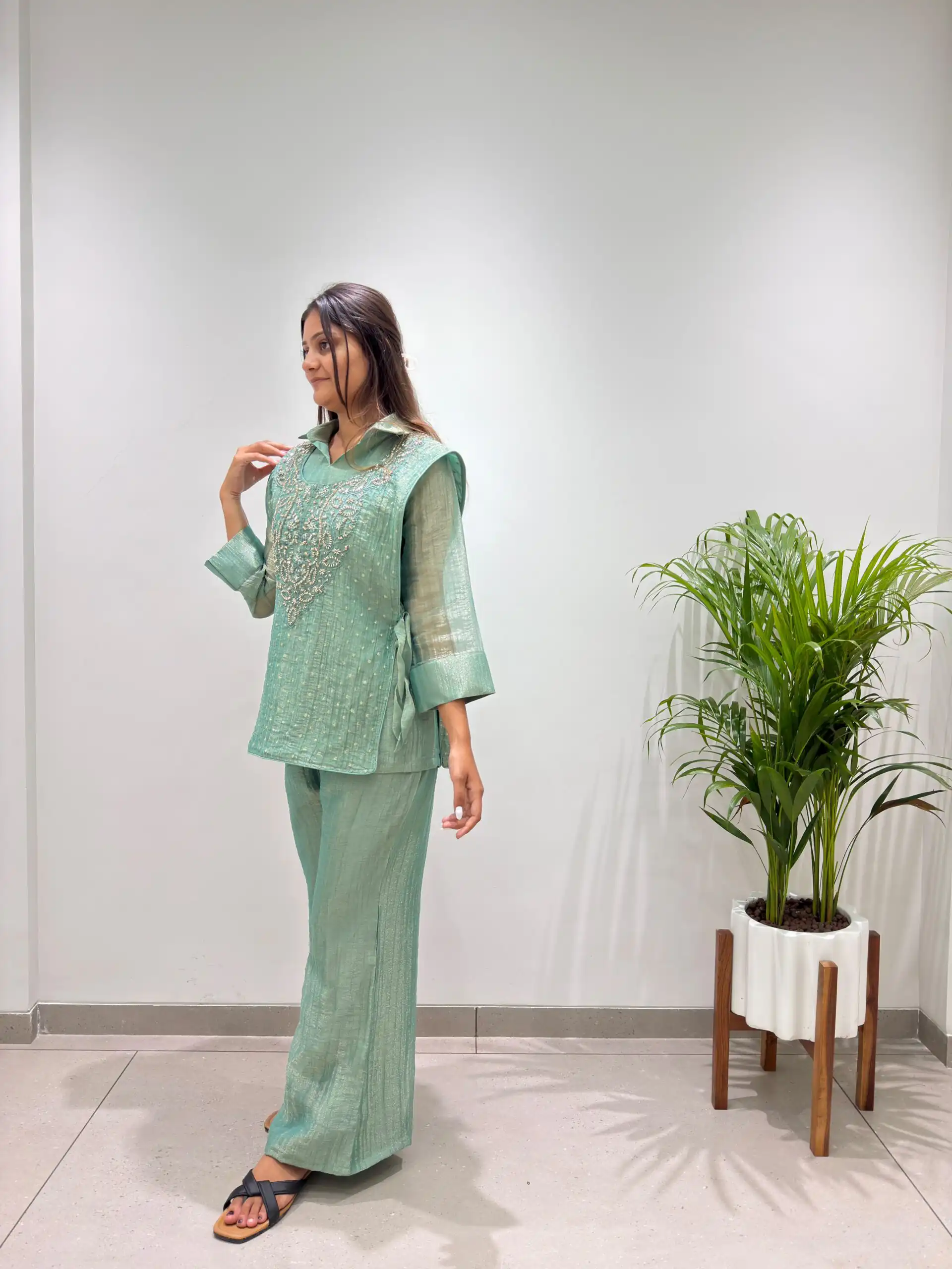 Unique Sea Green Salsa Silk Hand Work Kurti - Image 4