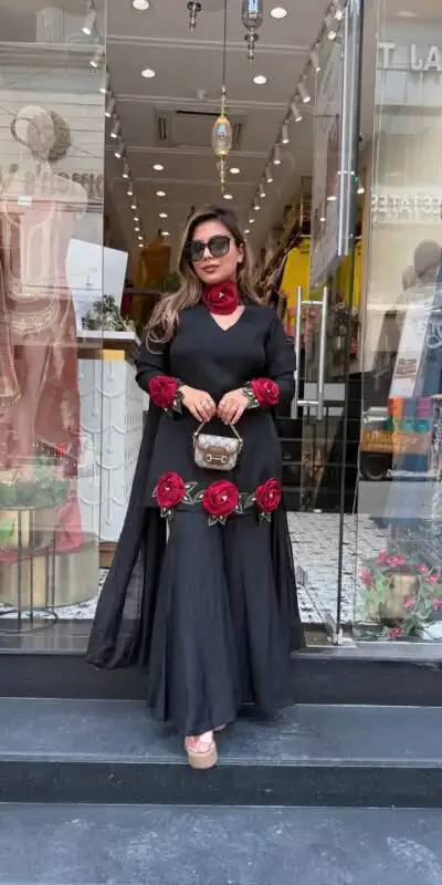 VLM 344 Black French Crep Silk Salwar Suit Perfect for Wedding, Party, Engagement, Baisakhi, Pongal – . Special Price ₹2199. Delivery 4-6 Working Days | Jump Suits, Straight Suits, Casual Suits, Creative suits, Designer Suits, Palazzo Suits, Party Wear Suits, Patiala Suits, Salwar suit