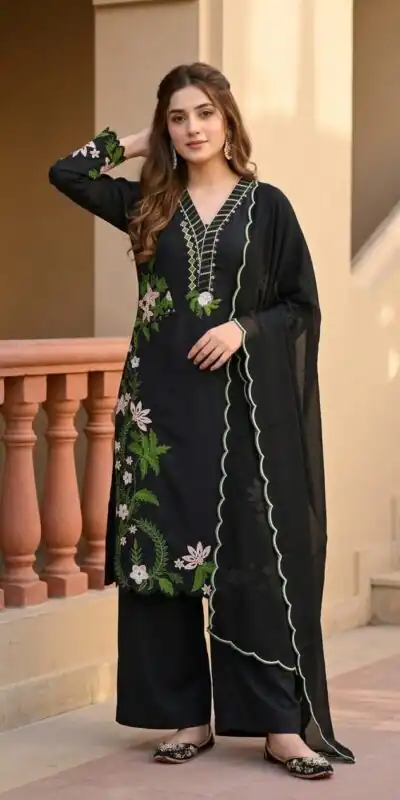 ST 249 Black Roman Silk Salwar Suit with Sequins Work & Embroidery Work. Available at ₹2099 only. Delivery 4-6 Working Days. Shop now. | Jump Suits, Straight Suits, Casual Suits, Creative suits, Designer Suits, Palazzo Suits, Party Wear Suits, Patiala Suits, Salwar suit
