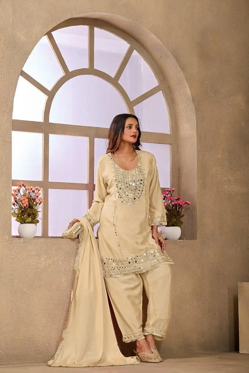 FC 102 Cream Chinon Silk Salwar Suit Perfect for Wedding, Party, Ganesh Chaturthi, Baby Shower, Makar Sankranti – . Affordable Price ₹2949. Delivery | Jump Suits, Straight Suits, Casual Suits, Creative suits, Designer Suits, Palazzo Suits, Party Wear Suits, Patiala Suits, Salwar suit