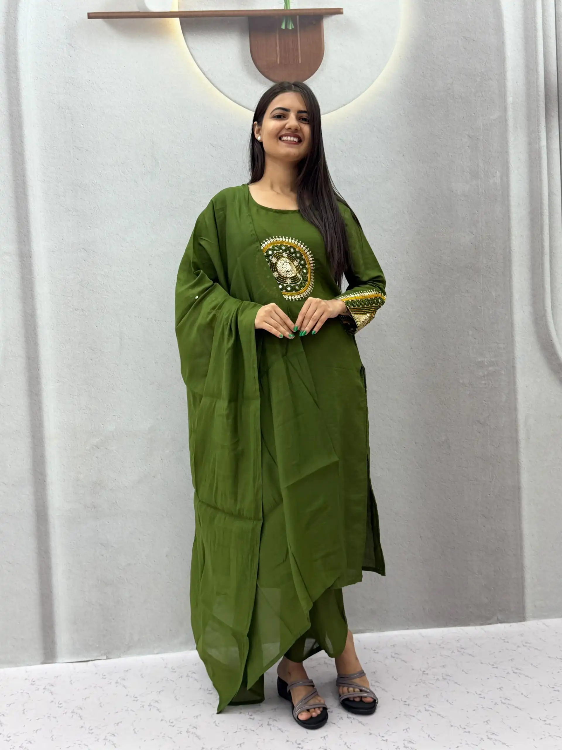 PC 598 Green Roman Silk Salwar Suit with Sequins Work & Embroidery Work. Available at ₹2099 only. Delivery 4-6 Working Days. Shop now. | Jump Suits, Straight Suits, Casual Suits, Creative suits, Designer Suits, Palazzo Suits, Party Wear Suits, Patiala Suits, Salwar suit