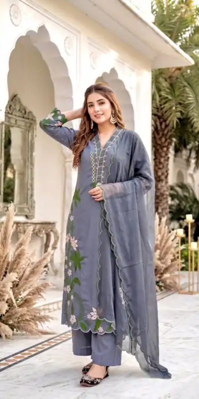 ST 249 Grey Roman Silk Salwar Suit with Sequins Work & Embroidery Work. Available at ₹2099 only. Delivery 4-6 Working Days. Shop now. | Jump Suits, Straight Suits, Casual Suits, Creative suits, Designer Suits, Palazzo Suits, Party Wear Suits, Patiala Suits, Salwar suit