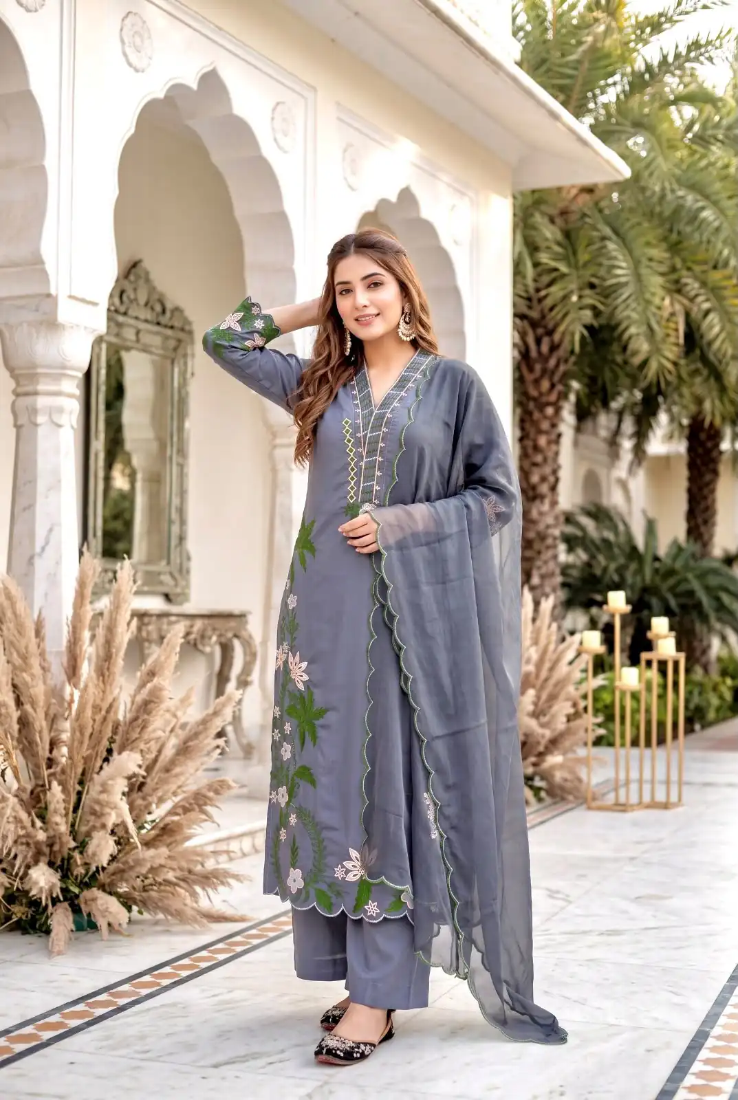 ST 249 Grey Roman Silk Salwar Suit with Sequins Work & Embroidery Work. Available at ₹2099 only. Delivery 4-6 Working Days. Shop now. | Jump Suits, Straight Suits, Casual Suits, Creative suits, Designer Suits, Palazzo Suits, Party Wear Suits, Patiala Suits, Salwar suit