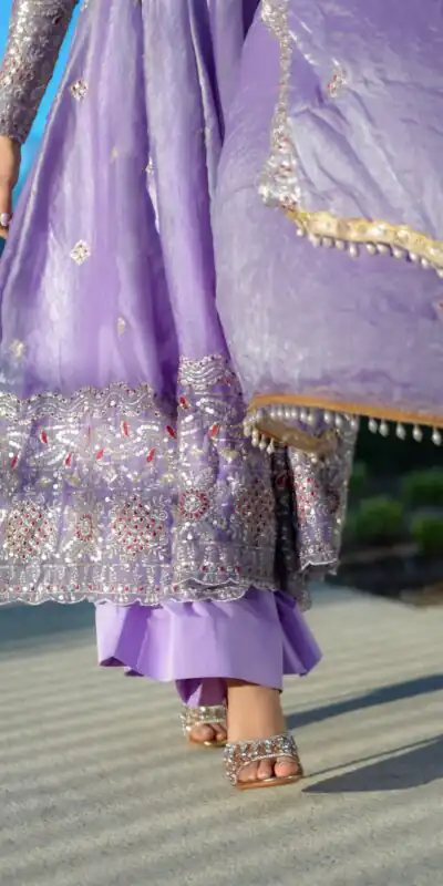 ST 1196 Lavender Color Fendy Satin Gown with Lace Work & Embroidery Work. Get it for ₹2699. Delivery 4-6 Working Days. Shop now. | Bollywood Gowns, Creative Gowns, Designer Gowns, Embroidered Gowns, Gowns, Party Wear Gowns