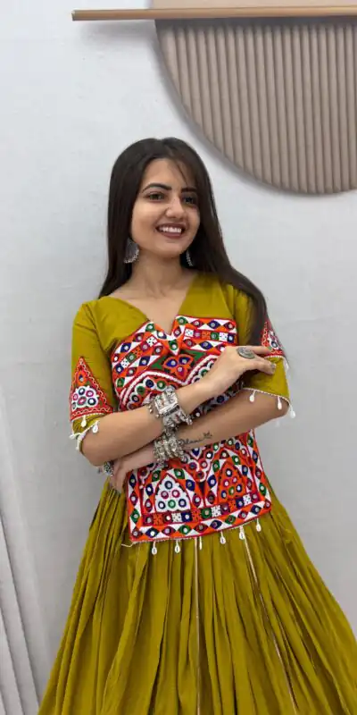 PC 595 Mustered in Pure Cotton Mirror Work & Gamthi Work Lehenga Choli . Exclusive Offer ₹3099. Delivery 4-6 Working Days. Shop now. | Bollywood Lehenga, Creative Lehenga, Designer Lehenga, Embroidered Lehenga, Lehenga, Party Wear Lehenga