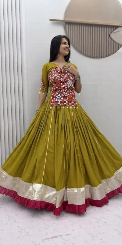 PC 595 Mustered in Pure Cotton Mirror Work & Gamthi Work Lehenga Choli . Exclusive Offer ₹3099. Delivery 4-6 Working Days. Shop now. | Bollywood Lehenga, Creative Lehenga, Designer Lehenga, Embroidered Lehenga, Lehenga, Party Wear Lehenga