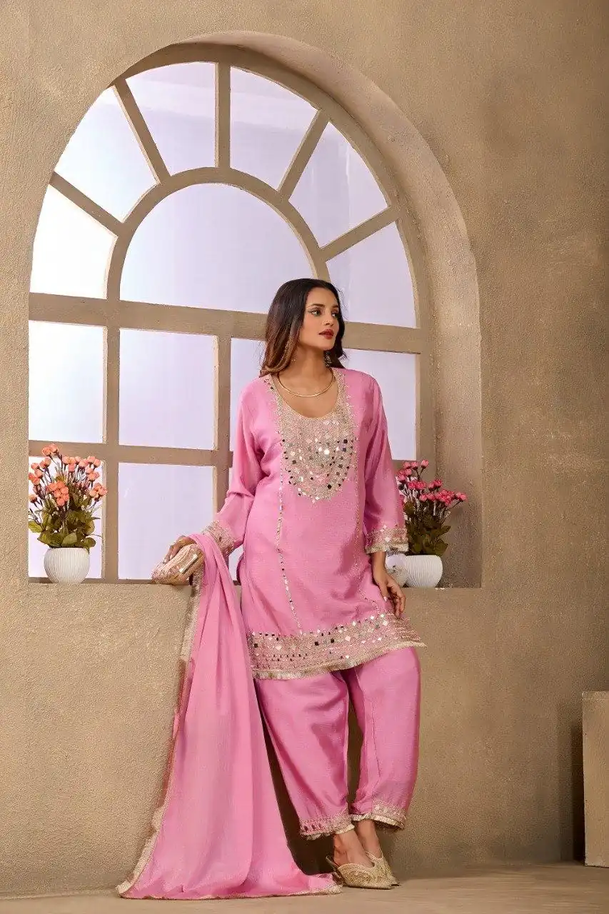 FC 102 Pink Chinon Silk Salwar Suit Perfect for Wedding, Party, Ganesh Chaturthi, Baby Shower, Makar Sankranti – . Affordable Price ₹2949. Delivery | Jump Suits, Straight Suits, Casual Suits, Creative suits, Designer Suits, Palazzo Suits, Party Wear Suits, Patiala Suits, Salwar suit
