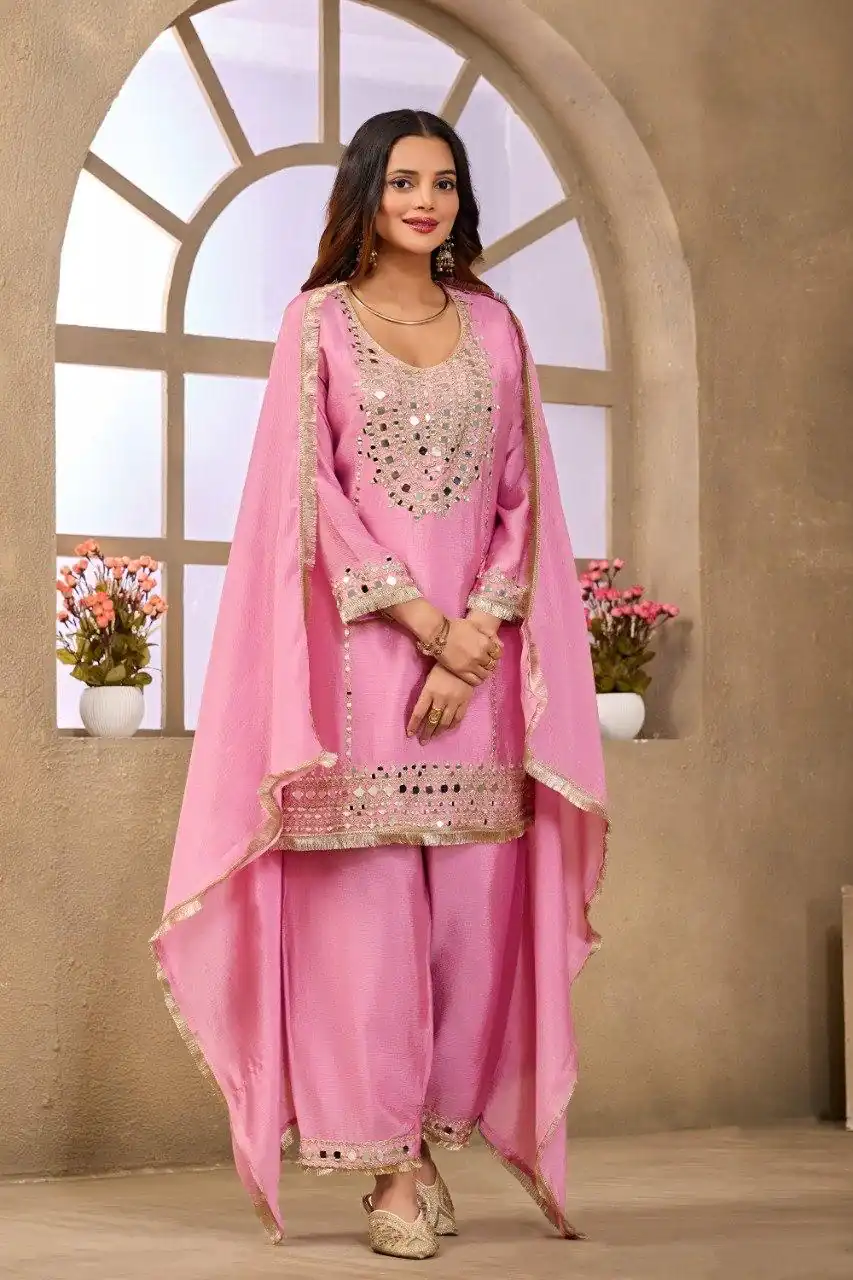 FC 102 Pink Chinon Silk Salwar Suit Perfect for Wedding, Party, Ganesh Chaturthi, Baby Shower, Makar Sankranti – . Affordable Price ₹2949. Delivery | Jump Suits, Straight Suits, Casual Suits, Creative suits, Designer Suits, Palazzo Suits, Party Wear Suits, Patiala Suits, Salwar suit