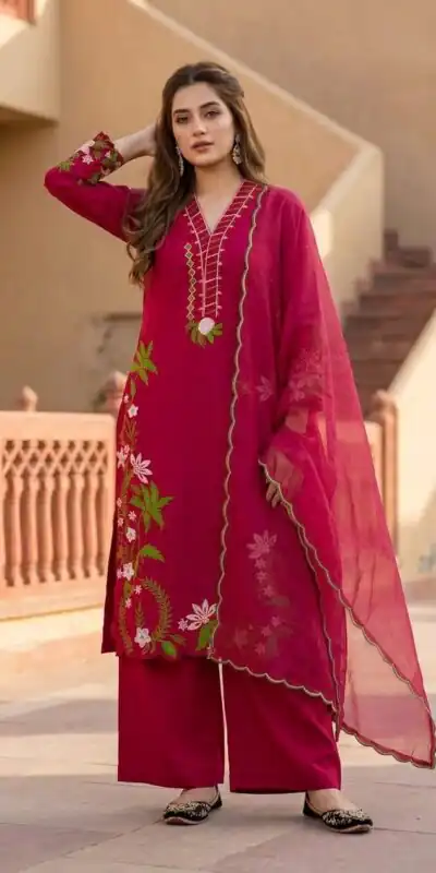 ST 249 Red Roman Silk Salwar Suit with Sequins Work & Embroidery Work. Available at ₹2099 only. Delivery 4-6 Working Days. Shop now. | Jump Suits, Straight Suits, Casual Suits, Creative suits, Designer Suits, Palazzo Suits, Party Wear Suits, Patiala Suits, Salwar suit