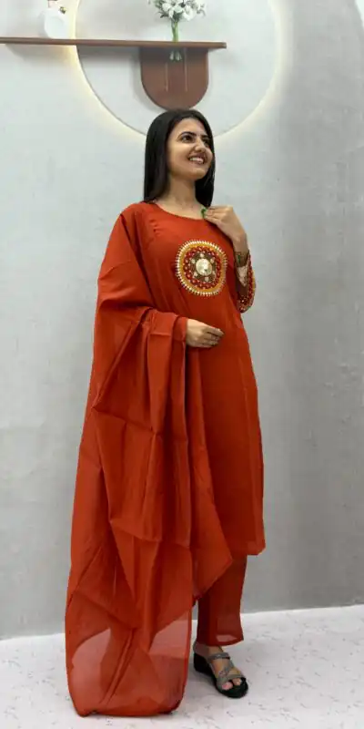 PC 598 Rust Roman Silk Salwar Suit with Sequins Work & Embroidery Work. Available at ₹2099 only. Delivery 4-6 Working Days. Shop now. | Jump Suits, Straight Suits, Casual Suits, Creative suits, Designer Suits, Palazzo Suits, Party Wear Suits, Patiala Suits, Salwar suit