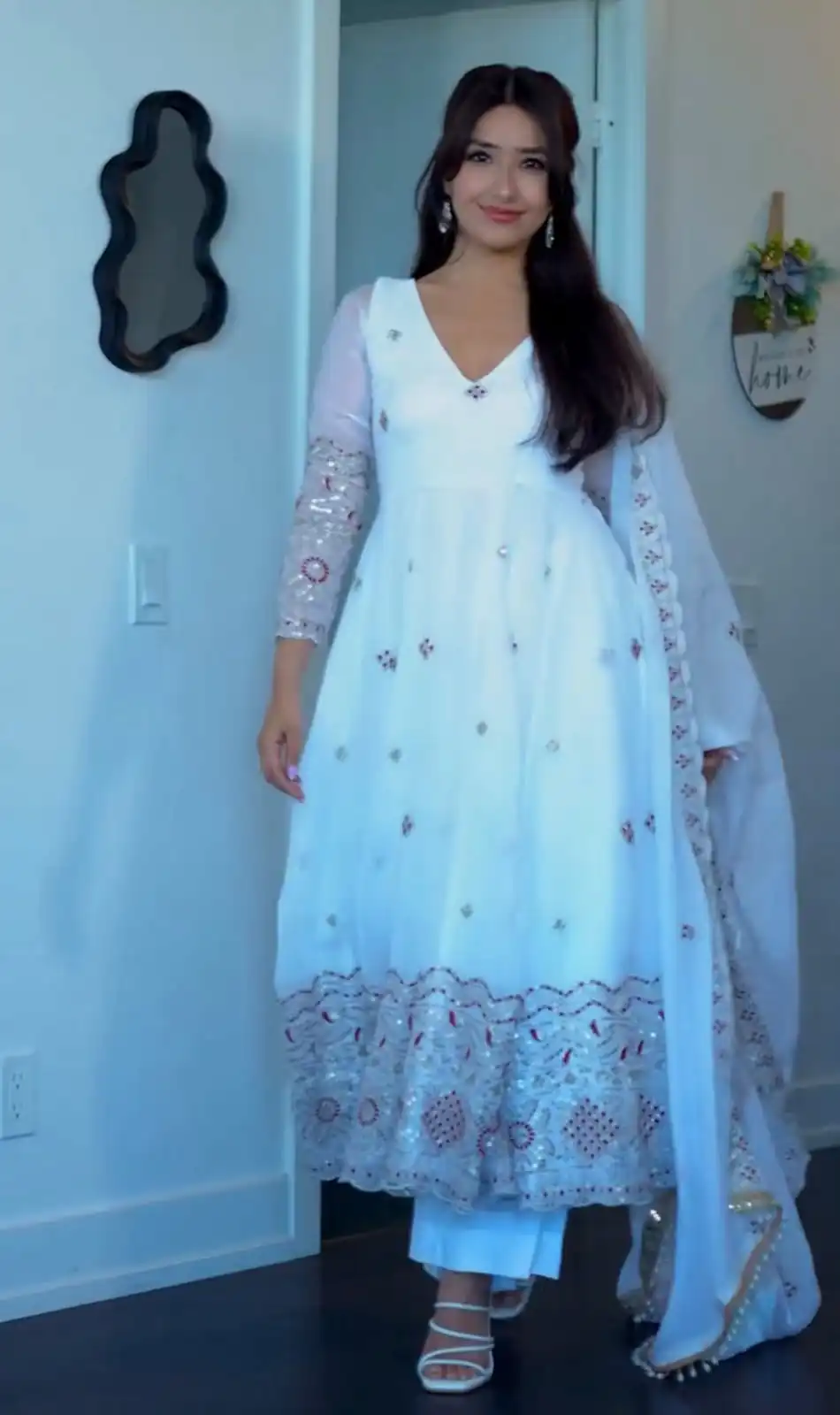 ST 1196 White Color Fendy Satin Gown with Lace Work & Embroidery Work. Get it for ₹2699. Delivery 4-6 Working Days. Shop now. | Bollywood Gowns, Creative Gowns, Designer Gowns, Embroidered Gowns, Gowns, Party Wear Gowns