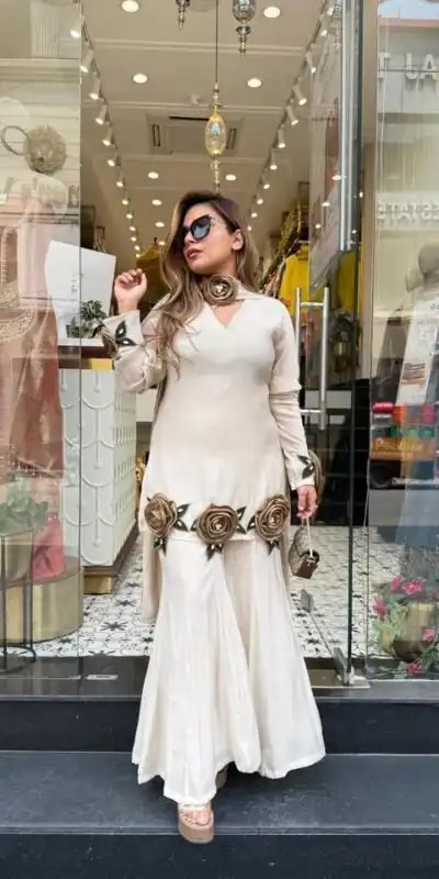 VLM 344 White French Crep Silk Salwar Suit Perfect for Wedding, Party, Engagement, Baisakhi, Pongal – . Special Price ₹2199. Delivery 4-6 Working Days | Jump Suits, Straight Suits, Casual Suits, Creative suits, Designer Suits, Palazzo Suits, Party Wear Suits, Patiala Suits, Salwar suit
