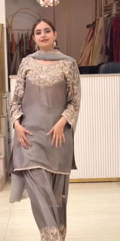 AD 242 Grey Color Chinon Silk Salwar Suit with Embroidery Work. Online Get it for ₹2249. Delivery 4-6 Working Days. Shop now. | Jump Suits, Straight Suits, Casual Suits, Creative suits, Designer Suits, Palazzo Suits, Party Wear Suits, Patiala Suits, Salwar suit