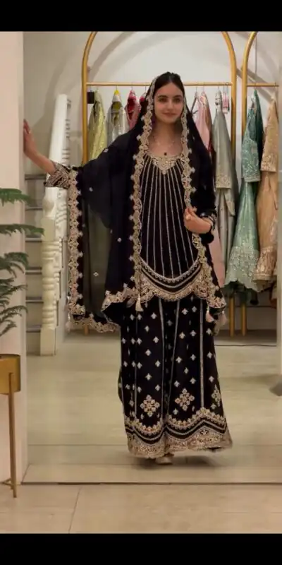 VLM 331 Black Faux Georgette Salwar Suit erfect for Wedding, Party, Mehendi, Pongal, Reception – . Available at ₹2449 only. Delivery 4-6 Working Days | Jump Suits, Straight Suits, Casual Suits, Creative suits, Designer Suits, Palazzo Suits, Party Wear Suits, Patiala Suits, Salwar suit