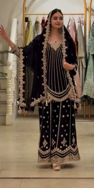 VLM 331 Black Faux Georgette Salwar Suit erfect for Wedding, Party, Mehendi, Pongal, Reception – . Available at ₹2449 only. Delivery 4-6 Working Days | Jump Suits, Straight Suits, Casual Suits, Creative suits, Designer Suits, Palazzo Suits, Party Wear Suits, Patiala Suits, Salwar suit