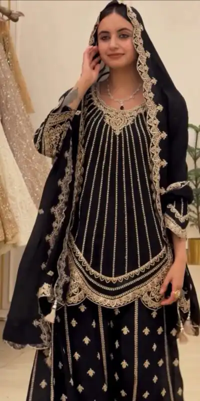 VLM 331 Black Faux Georgette Salwar Suit erfect for Wedding, Party, Mehendi, Pongal, Reception – . Available at ₹2449 only. Delivery 4-6 Working Days | Jump Suits, Straight Suits, Casual Suits, Creative suits, Designer Suits, Palazzo Suits, Party Wear Suits, Patiala Suits, Salwar suit
