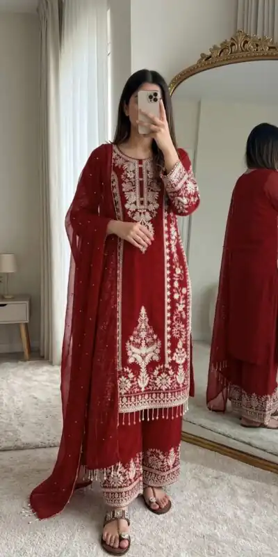 SRK 5365 Maroon Faux Georgette Salwar Suit erfect for Wedding, Party, Mehendi, Pongal, Reception – . Available at ₹2449 only. Delivery 4-6 Working Days | Jump Suits, Straight Suits, Casual Suits, Creative suits, Designer Suits, Palazzo Suits, Party Wear Suits, Patiala Suits, Salwar suit