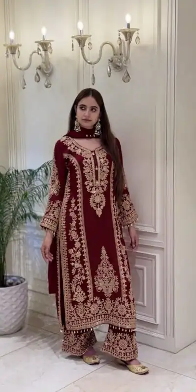 SRK 5365 Maroon Faux Georgette Salwar Suit erfect for Wedding, Party, Mehendi, Pongal, Reception – . Available at ₹2449 only. Delivery 4-6 Working Days | Jump Suits, Straight Suits, Casual Suits, Creative suits, Designer Suits, Palazzo Suits, Party Wear Suits, Patiala Suits, Salwar suit