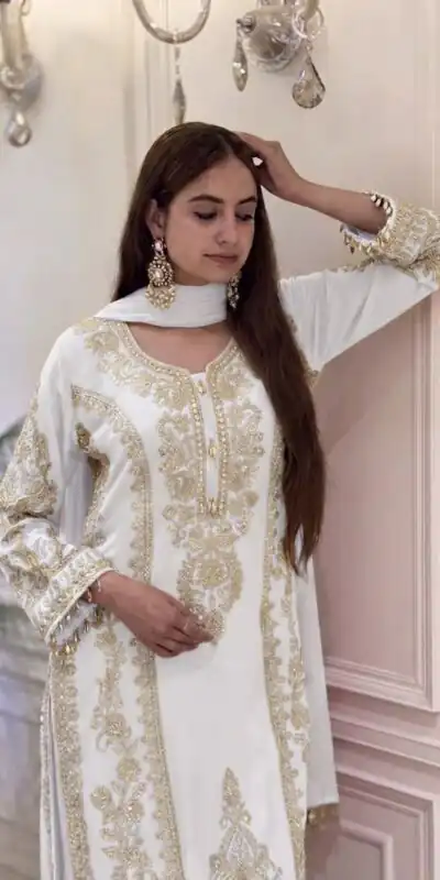 SRK 5365 White Faux Georgette Salwar Suit erfect for Wedding, Party, Mehendi, Pongal, Reception – . Available at ₹2449 only. Delivery 4-6 Working Days | Jump Suits, Straight Suits, Casual Suits, Creative suits, Designer Suits, Palazzo Suits, Party Wear Suits, Patiala Suits, Salwar suit