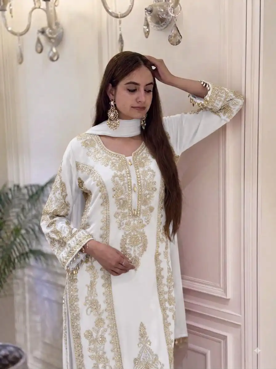 SRK 5365 White Faux Georgette Salwar Suit erfect for Wedding, Party, Mehendi, Pongal, Reception – . Available at ₹2449 only. Delivery 4-6 Working Days | Jump Suits, Straight Suits, Casual Suits, Creative suits, Designer Suits, Palazzo Suits, Party Wear Suits, Patiala Suits, Salwar suit