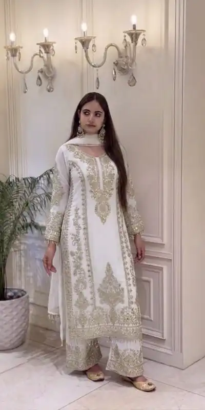 SRK 5365 White Faux Georgette Salwar Suit erfect for Wedding, Party, Mehendi, Pongal, Reception – . Available at ₹2449 only. Delivery 4-6 Working Days | Jump Suits, Straight Suits, Casual Suits, Creative suits, Designer Suits, Palazzo Suits, Party Wear Suits, Patiala Suits, Salwar suit