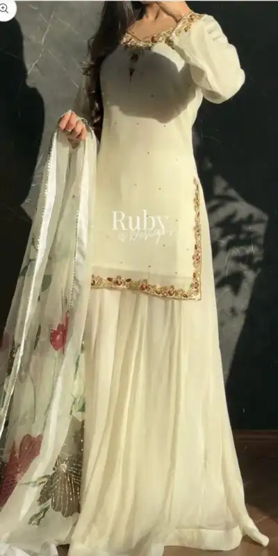 WW 1263 Off White Faux Georgette Salwar Suit with Mirror Work & Embroidery Work. Get it for ₹2149. Delivery 4-6 Working Days. Shop now. | Jump Suits, Straight Suits, Casual Suits, Creative suits, Designer Suits, Palazzo Suits, Party Wear Suits, Patiala Suits, Salwar suit