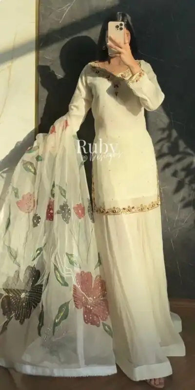 WW 1263 Off White Faux Georgette Salwar Suit with Mirror Work & Embroidery Work. Get it for ₹2149. Delivery 4-6 Working Days. Shop now. | Jump Suits, Straight Suits, Casual Suits, Creative suits, Designer Suits, Palazzo Suits, Party Wear Suits, Patiala Suits, Salwar suit