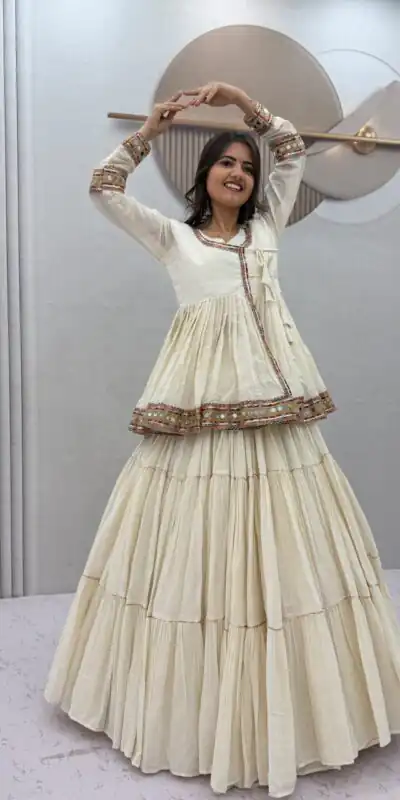 PC 596 Off White in Pure Cotton Mirror Work & Gamthi Work Lehenga Choli . Exclusive Offer ₹2999. Delivery 4-6 Working Days. Shop now. | Bollywood Lehenga, Creative Lehenga, Designer Lehenga, Embroidered Lehenga, Lehenga, Party Wear Lehenga