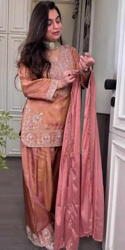 SRK 5367 Peach Embroidery Work & Sequins Work Salwar Suit in Peach Ronald Silk. Get it for ₹2349. Delivery 4-6 Working Days. Shop now. | Jump Suits, Straight Suits, Casual Suits, Creative suits, Designer Suits, Palazzo Suits, Party Wear Suits, Patiala Suits, Salwar suit