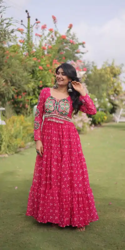 KA 1268 Pink in Colour Faux Georgette Bandhani Print Work Gown. Available at ₹2119 only. Delivery 4-6 Working Days. Shop now. | Bollywood Gowns, Creative Gowns, Designer Gowns, Embroidered Gowns, Gowns, Party Wear Gowns