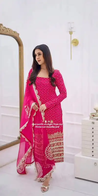 NSR 912 Pink Faux Georgette Salwar Suit with Mirror Work & Embroidery Work. Get it for ₹2349. Delivery 4-6 Working Days. Shop now. | Jump Suits, Straight Suits, Casual Suits, Creative suits, Designer Suits, Palazzo Suits, Party Wear Suits, Patiala Suits, Salwar suit