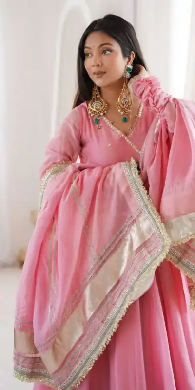 RTC 6048 Pink Tabby Organza Silk Gown with Hand Work & Mirror Work. Special Price ₹2549. Delivery 4-6 Working Days. Shop now. | Bollywood Gowns, Creative Gowns, Designer Gowns, Embroidered Gowns, Gowns, Party Wear Gowns