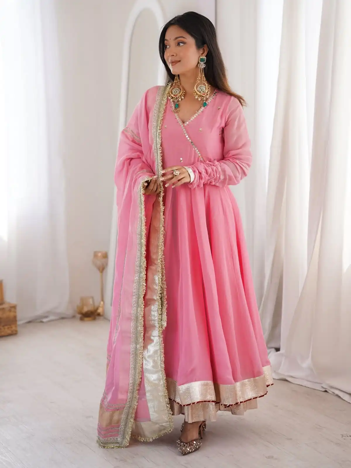 RTC 6048 Pink Tabby Organza Silk Gown with Hand Work & Mirror Work. Special Price ₹2549. Delivery 4-6 Working Days. Shop now. | Bollywood Gowns, Creative Gowns, Designer Gowns, Embroidered Gowns, Gowns, Party Wear Gowns