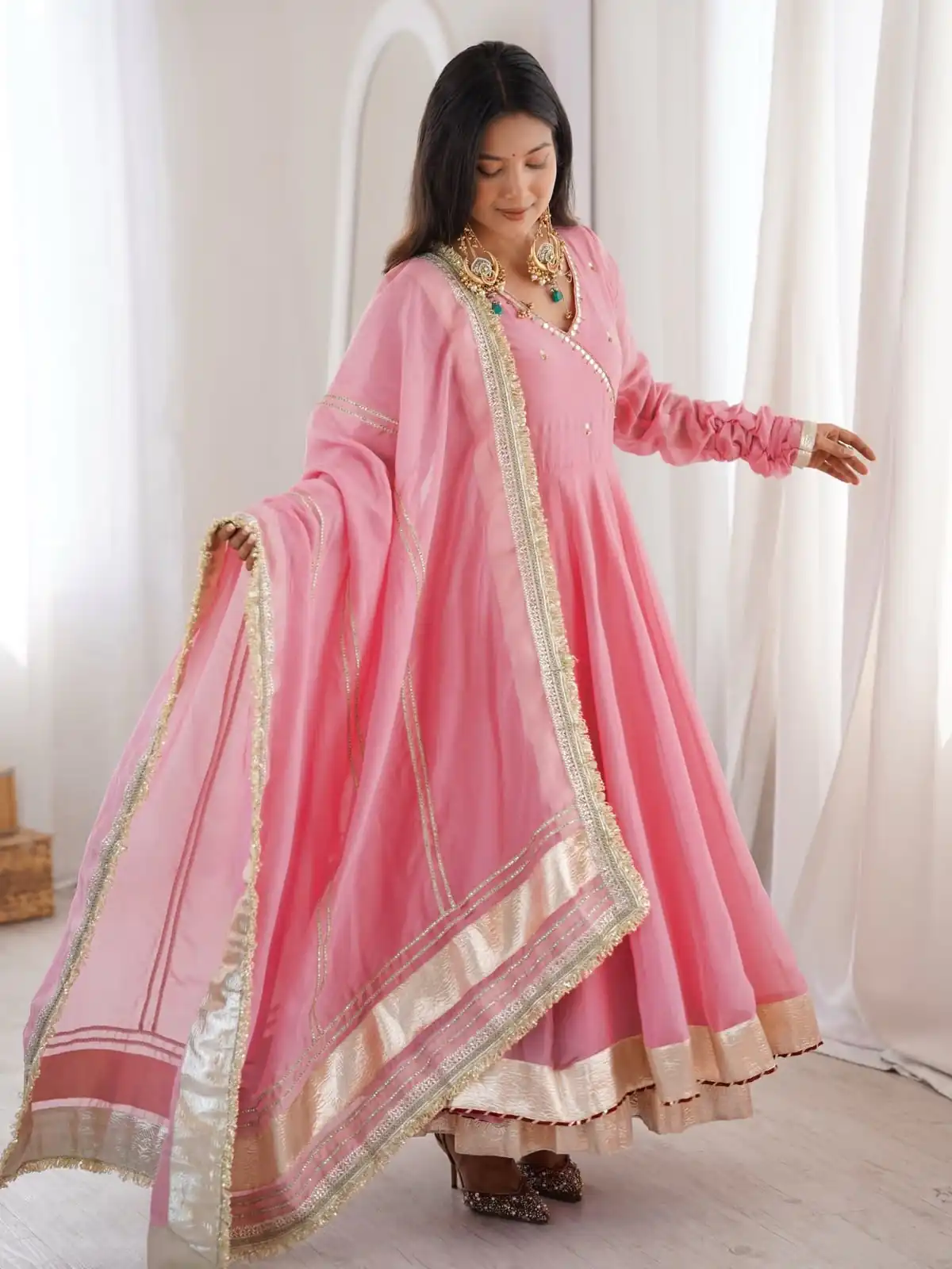 RTC 6048 Pink Tabby Organza Silk Gown with Hand Work & Mirror Work. Special Price ₹2549. Delivery 4-6 Working Days. Shop now. | Bollywood Gowns, Creative Gowns, Designer Gowns, Embroidered Gowns, Gowns, Party Wear Gowns