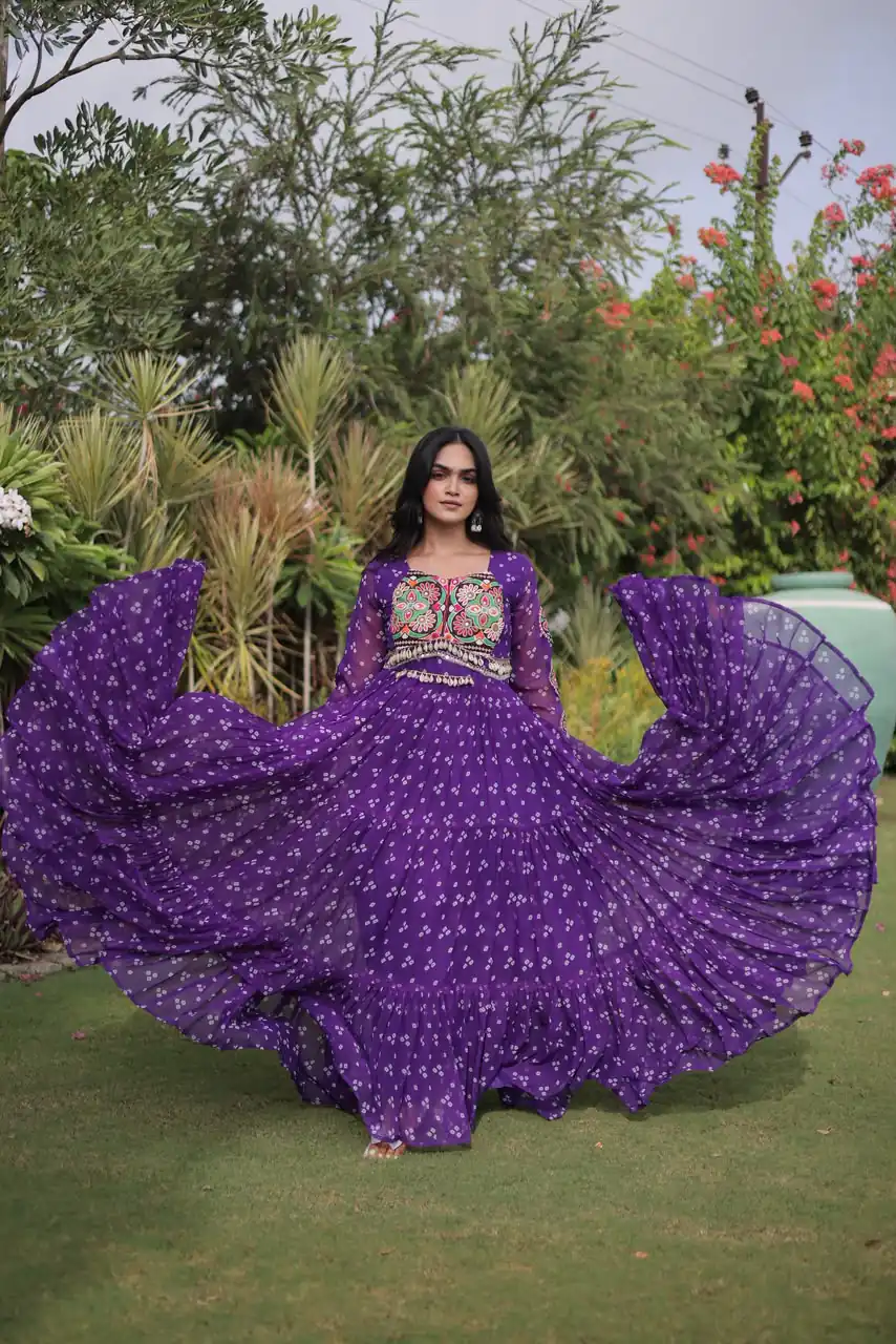 KA 1268 Purple in Colour Faux Georgette Bandhani Print Work Gown. Available at ₹2119 only. Delivery 4-6 Working Days. Shop now. | Bollywood Gowns, Creative Gowns, Designer Gowns, Embroidered Gowns, Gowns, Party Wear Gowns