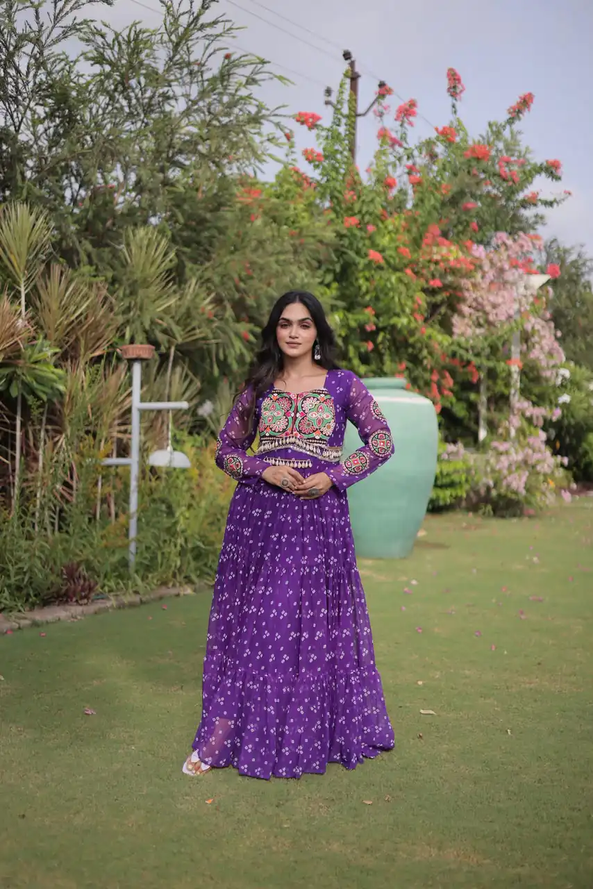 KA 1268 Purple in Colour Faux Georgette Bandhani Print Work Gown. Available at ₹2119 only. Delivery 4-6 Working Days. Shop now. | Bollywood Gowns, Creative Gowns, Designer Gowns, Embroidered Gowns, Gowns, Party Wear Gowns